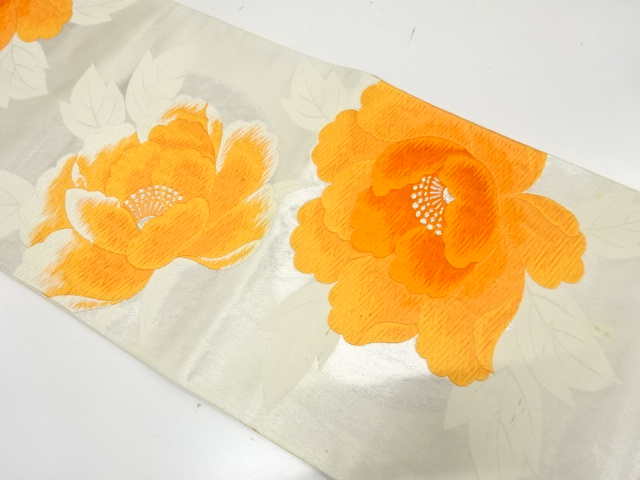 JAPANESE KIMONO / ANTIQUE FUKURO OBI / SILK / WOVEN PEONY